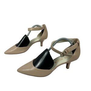 Anne Klein Iflex Womens Taupe Pointed Toe Kitten Heel Ankle Strap Shoes Size 10M